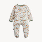 Baby onesie with animal pattern on a white background