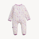 Baby onesie with colorful print on a white background