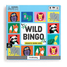 Wild Bingo Magnetic Board Game box by Mudpuppy, featuring an illustrated grid of wild animals including an owl, frog, lion, elephant, panda, and fox around the title text.