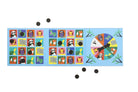 Wild Bingo! Magnetic Board Game by Mudpuppy opened layout showing a tri-fold magnetic board with animal bingo cards on the left panels and a spinner wheel on the right panel, with several magnetic game pieces scattered around.