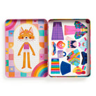 Colorful toy dress-up set with a fox character on a white background