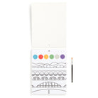 Coloring book with a brush and colored circles on a white background