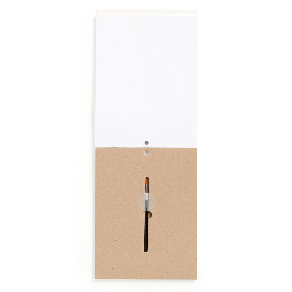 White phone case with a brown card and pen on a white background