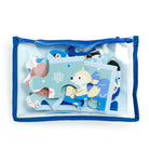 A zippered blue clear-front pouch containing loose puzzle pieces of the Mudpuppy Arctic Friends 12-piece puzzle, revealing a partial view of arctic animals on the pieces.