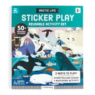 Arctic Life sticker play reusable activity set packaging with various Arctic animals on a blue background.