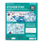 Arctic Life sticker play set packaging with illustrations of animals and text on a teal background