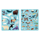 Two sheets of animal stickers on a blue background
