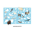 Sheet with illustrations of Arctic animals on a blue background, labeled 'Matching Activity'.