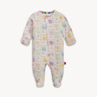 Baby onesie with colorful cupcake pattern on a white background