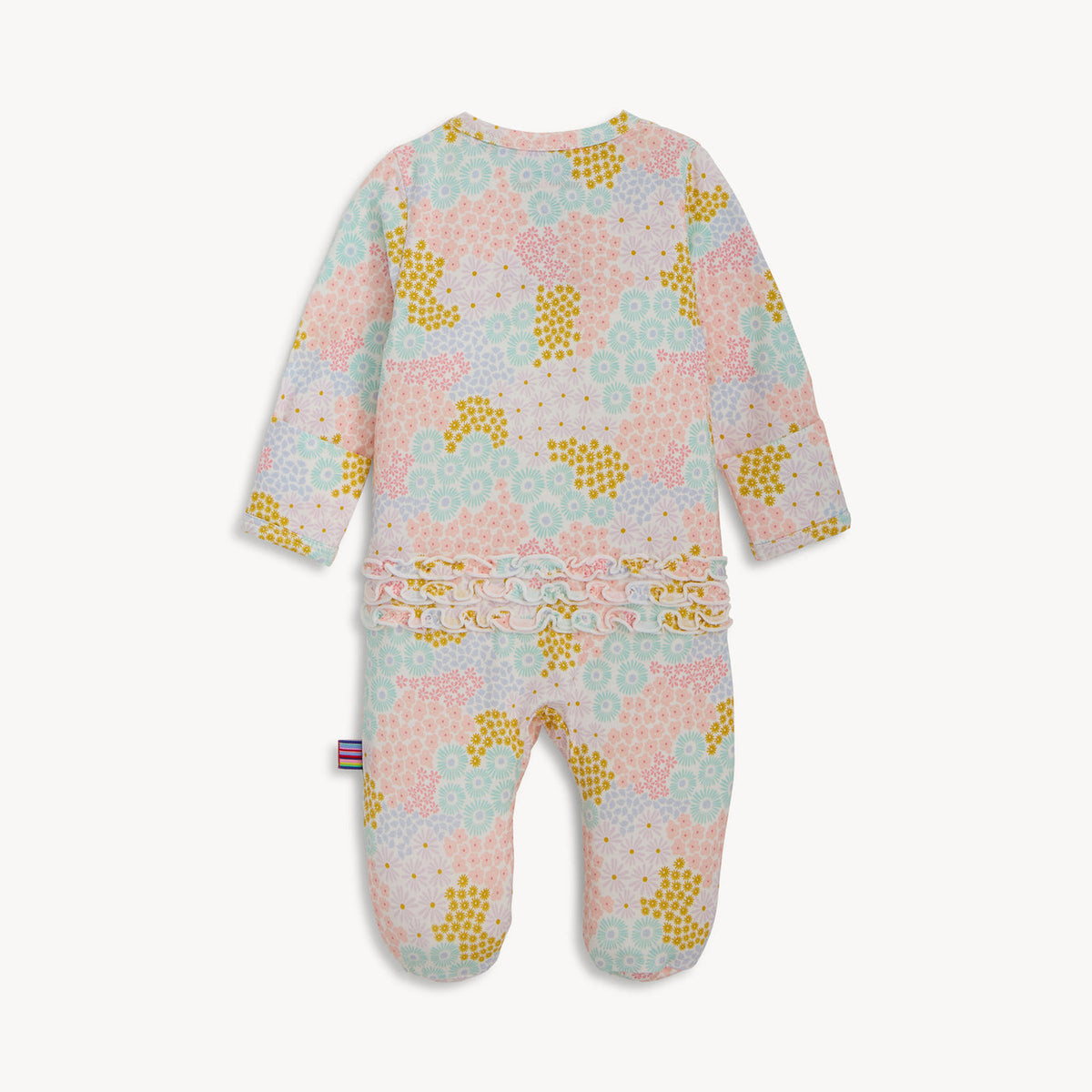 Baby onesie with floral pattern on a white background