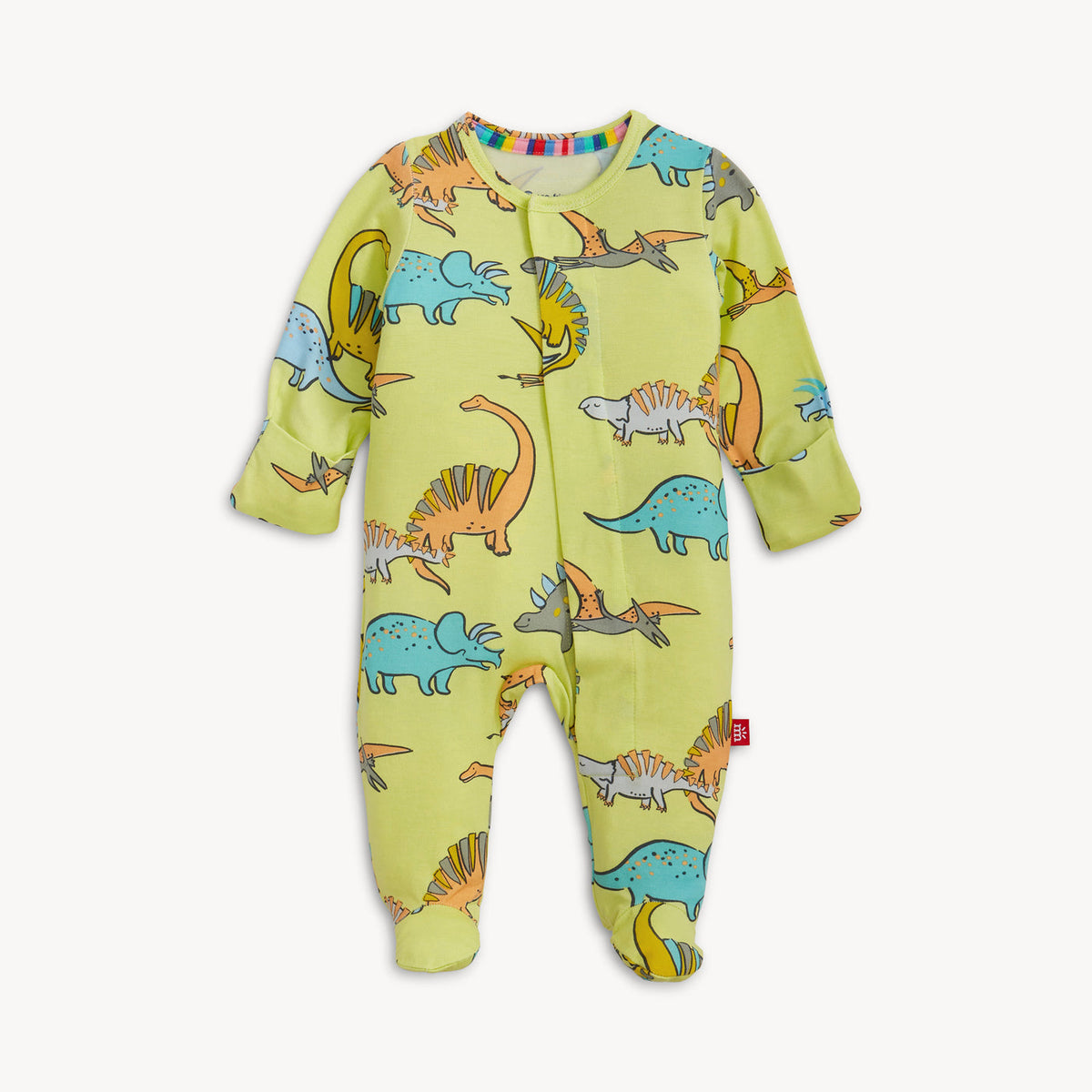 Baby onesie with dinosaur pattern on a white background