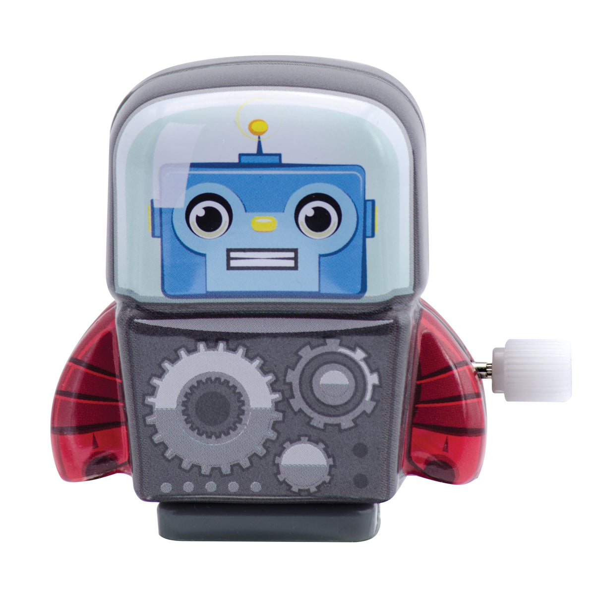 Toy robot with a double eye on a white background