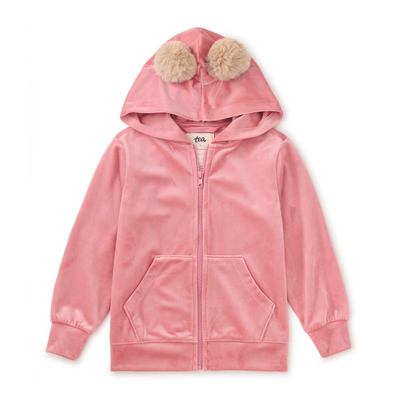 Pom Pom Ear Velour Hoodie -  Mauveglow by Tea Collection