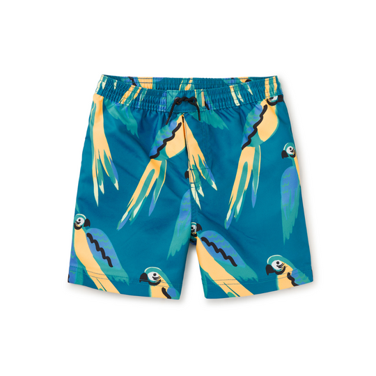 Mid-Length Swim Trunks - Blue & Yellow Macaws by Tea Collection - FINAL SALE