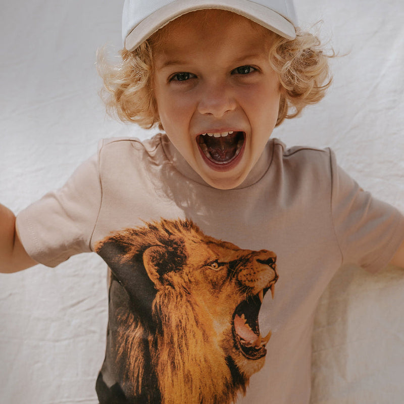 Roaring Lion Organic Cotton T-Shirt - Taupe by miles the label.