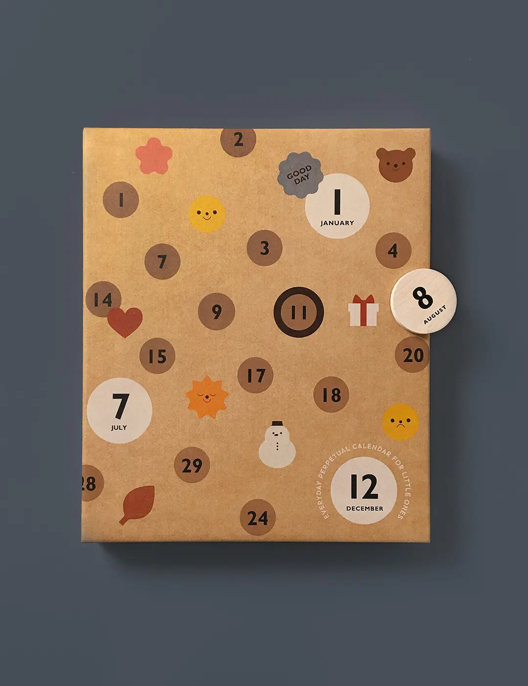Calendar with decorative numbers and symbols on a dark background