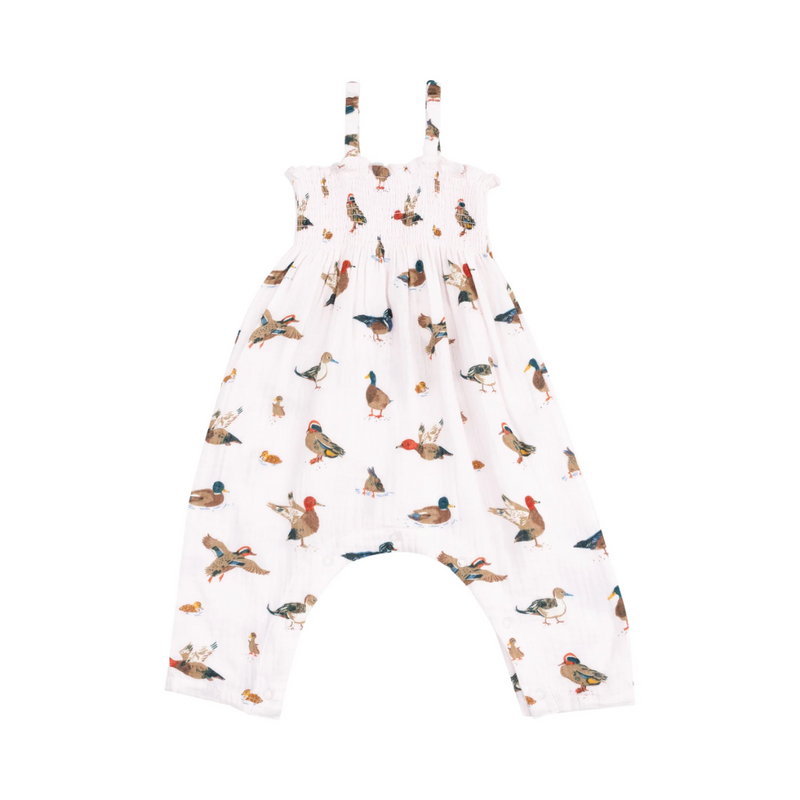 Muslin Smocked Romper - Pink Ducks by Angel Dear