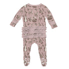 Beige baby onesie with ruffles on a white background