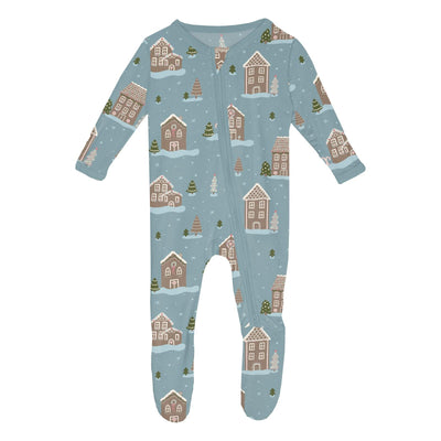 Print Footie with 2 Way Zipper - Stormy Sea Gingerbread Town by Kickee Pants