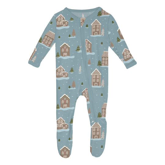 Print Footie with 2 Way Zipper - Stormy Sea Gingerbread Town by Kickee Pants