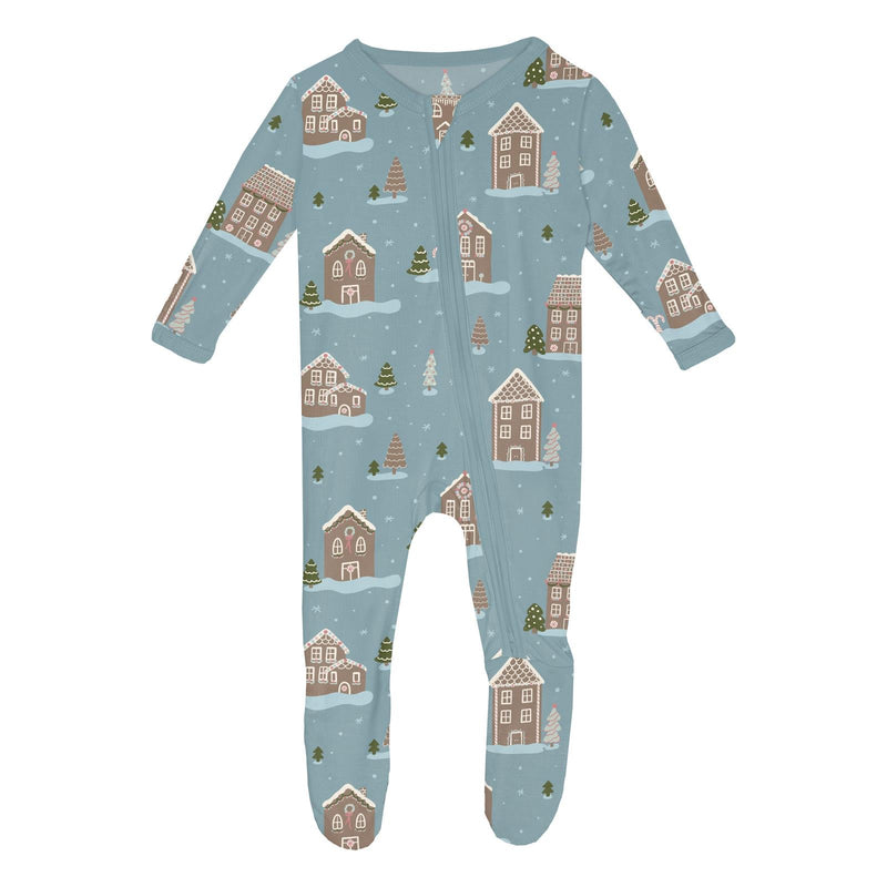 Print Footie with 2 Way Zipper - Stormy Sea Gingerbread Town by Kickee Pants