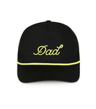 Black cap with 'Dad' embroidered in yellow on a white background