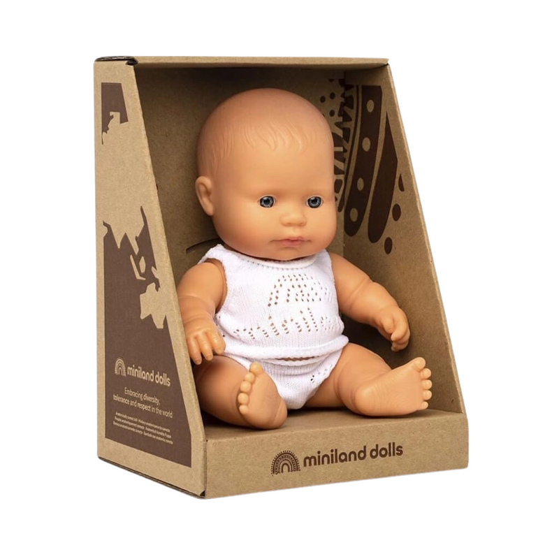 Newborn Baby Doll Caucasian Boy 8 1/4" by Miniland