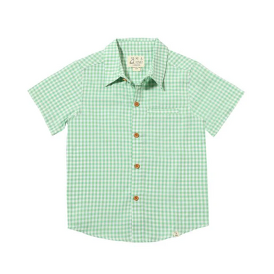 Newport Short Sleeve Button Up - Green/White Plaid by Me & Henry