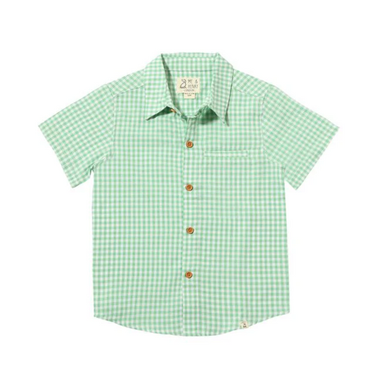 Newport Short Sleeve Button Up - Green/White Plaid by Me & Henry - FINAL SALE