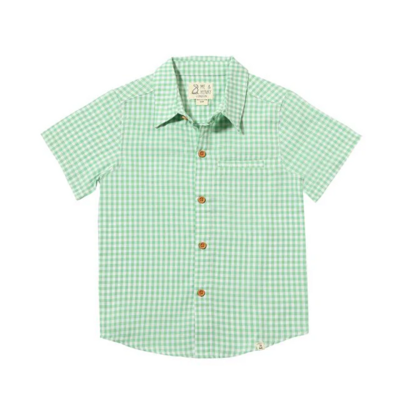 Newport Short Sleeve Button Up - Green/White Plaid by Me & Henry