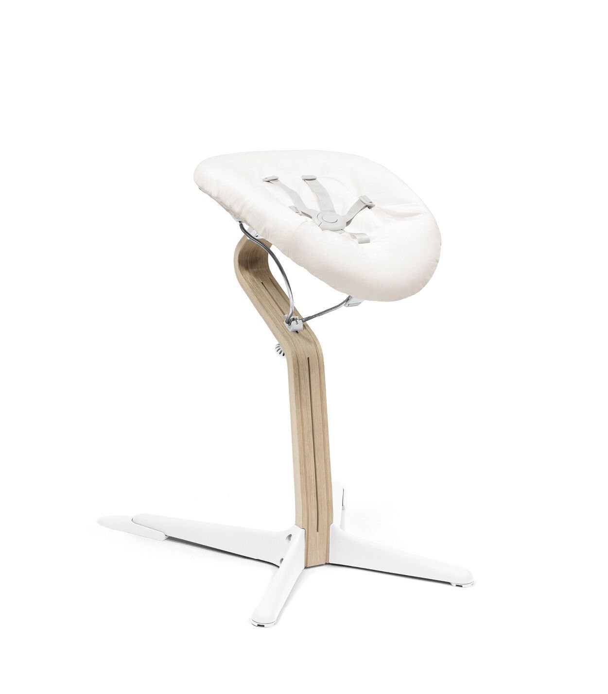 White massage chair with wooden base on a white background