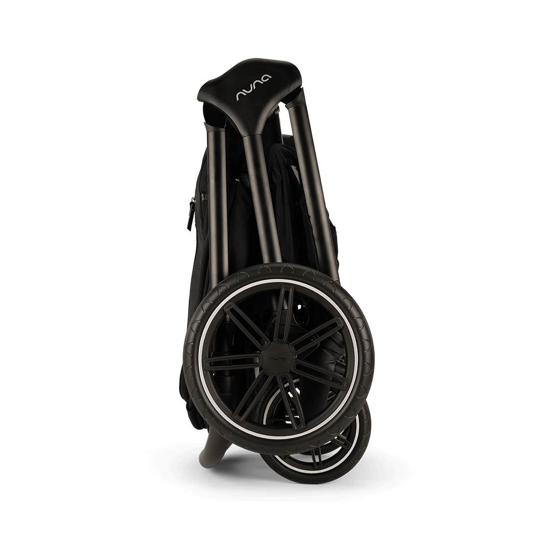 Black folding cart with 'Nuna' branding on a white background