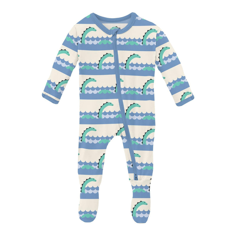 Print Footie with 2 Way Zipper - Natural Sea Monster by Kickee Pants