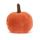 Plush pumpkin toy with a brown stem on a white background