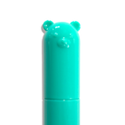 Turquoise lip balm with bear design on a white background