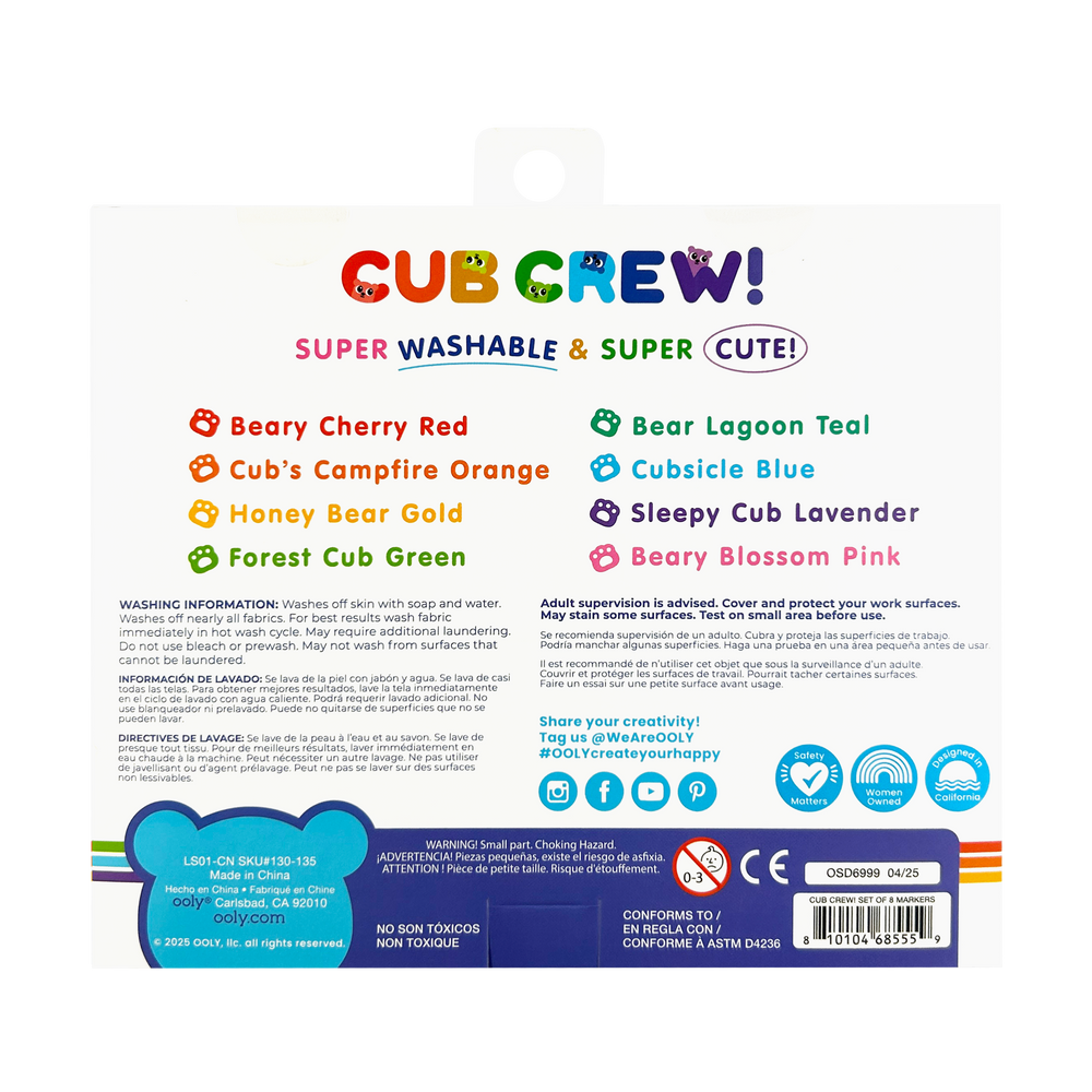Cub Crew product label with color options and washing information on a white background