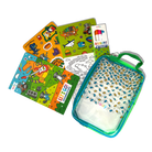 Coloring book set with markers and a small blanket in a carrying case on a white background