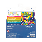 Colorful packaging for markers with text and rainbow design.