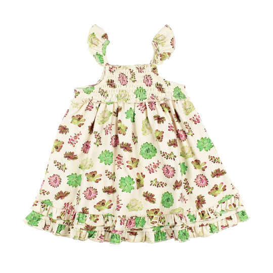 Organic Smocked Summer Dress - Buttercream Succulents by Loved Baby - FINAL SALE