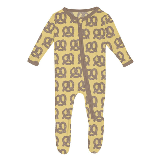 Print Footie with 2 Way Zipper - Flax Giant Pretzel by Kickee Pants