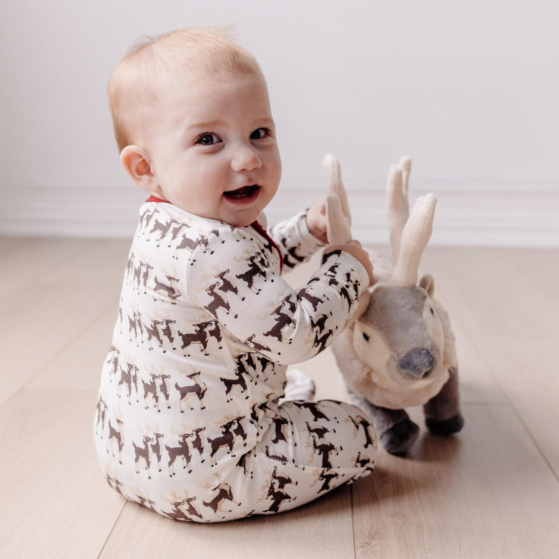 Print Footie with 2 Way Zipper - Natural Rudolph by Kickee Pants