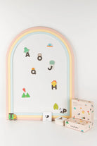 Children's letter and number magnetic board with colorful frame on a white background