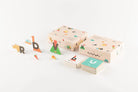 Children's alphabet letter blocks with packaging on a white background