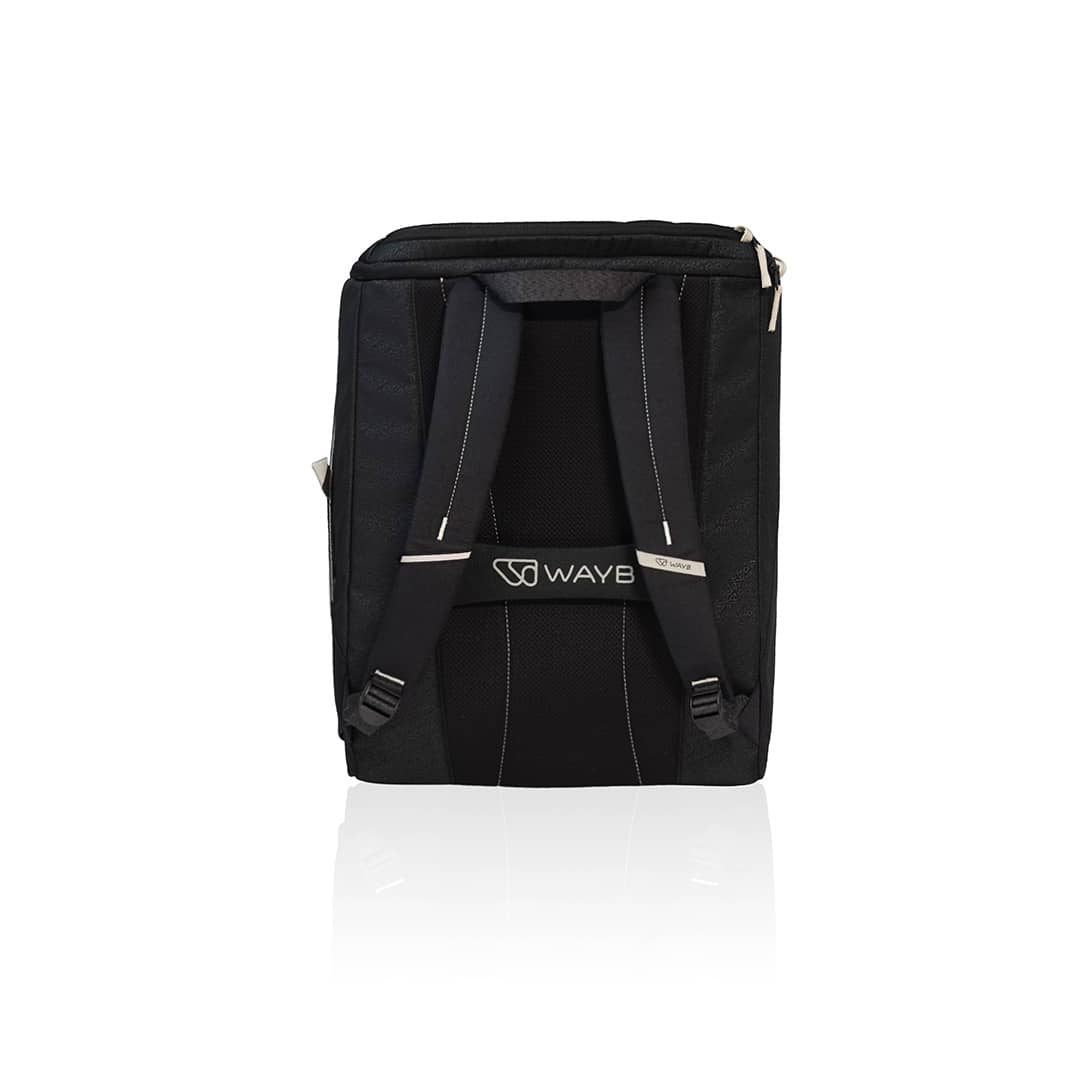 Black backpack with 'WAVE' logo on a white background