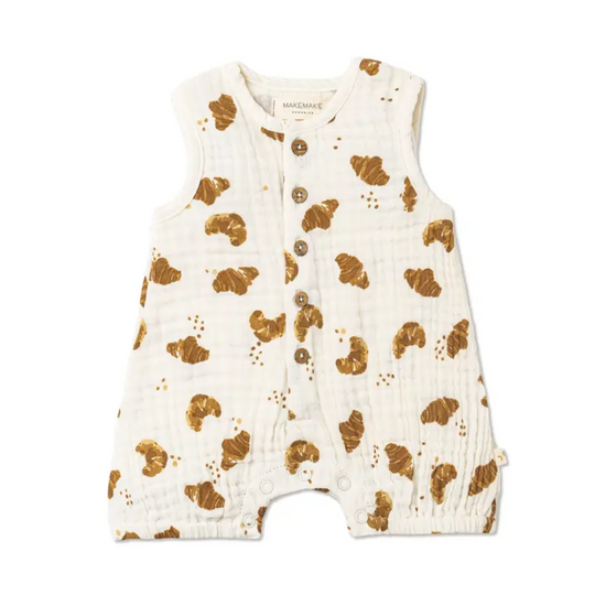 Organic Sleeveless Bubble Romper -Croissant by Makemake Organics
