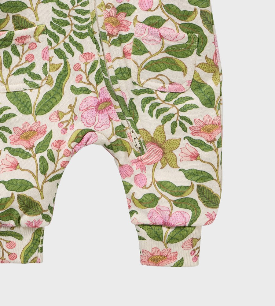 Floral-patterned baby leggings on a white background