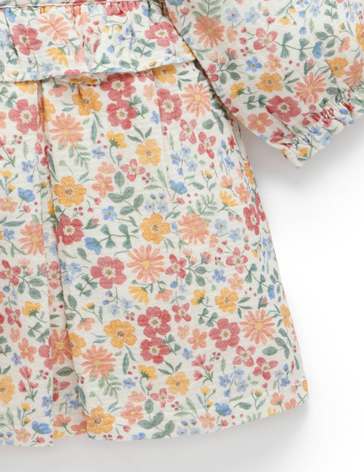 Floral patterned fabric with colorful flowers on a white background