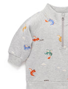Gray children's sweatshirt with animal embroidery on a white background