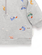 Gray hoodie with embroidered animal designs on a white background