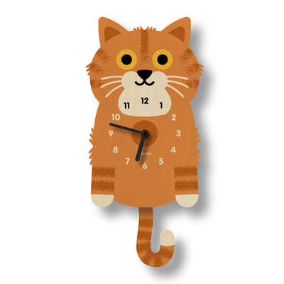 Kitten Wood Pendulum Clock - Orange by Popclox